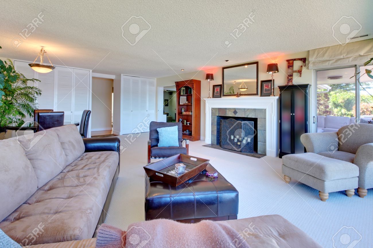 Living Room Large Living Room Pictures large living room with fireplace and brown sofa stock photo sofa