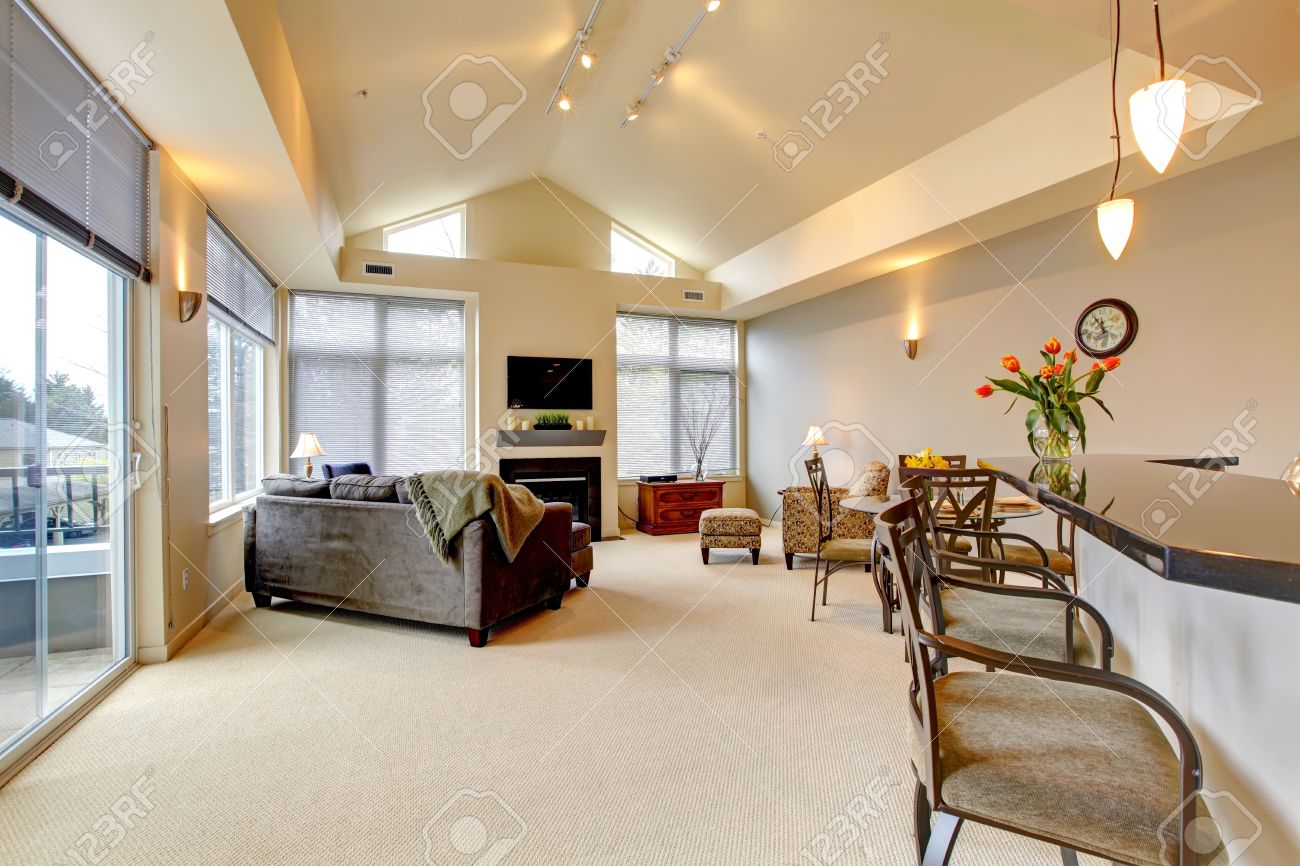 Grande salle de vie moderne appartement de luxe avec bar cuisine ...