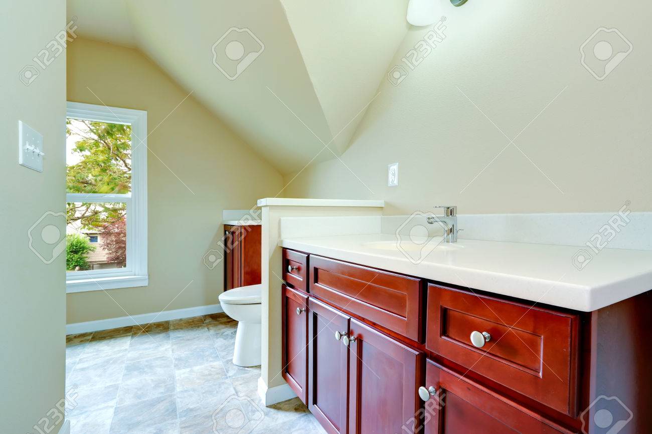 Bagno vuota con soffitto a volta. cabinet di colore brillante con ... Soffitto disegno Colore