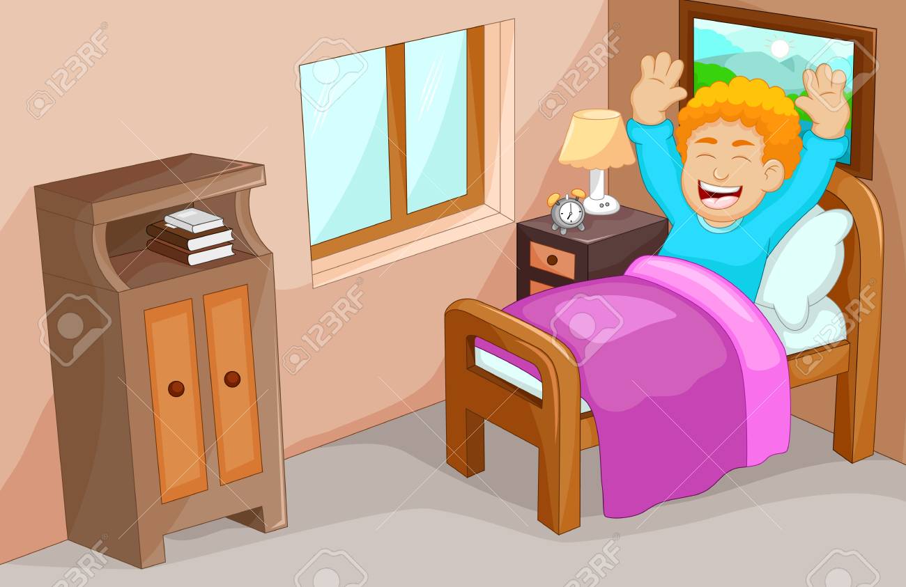 Cute Little Boy Cartoon Wake Up In The Bedroom Royalty Free Cliparts Cute Little Boy Cartoon Wake Up In The Bedroom Stock Vector 71741599