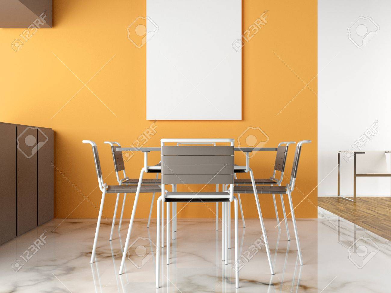 Cuisine moderne et lumineuse 3d avec plancher de marbre banque d ...