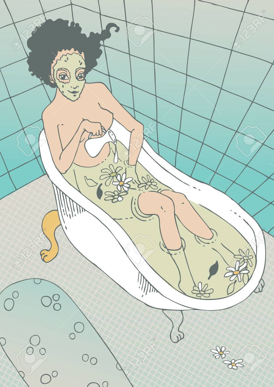 archivio fotografico donna fare un bagno con acqua di fiori