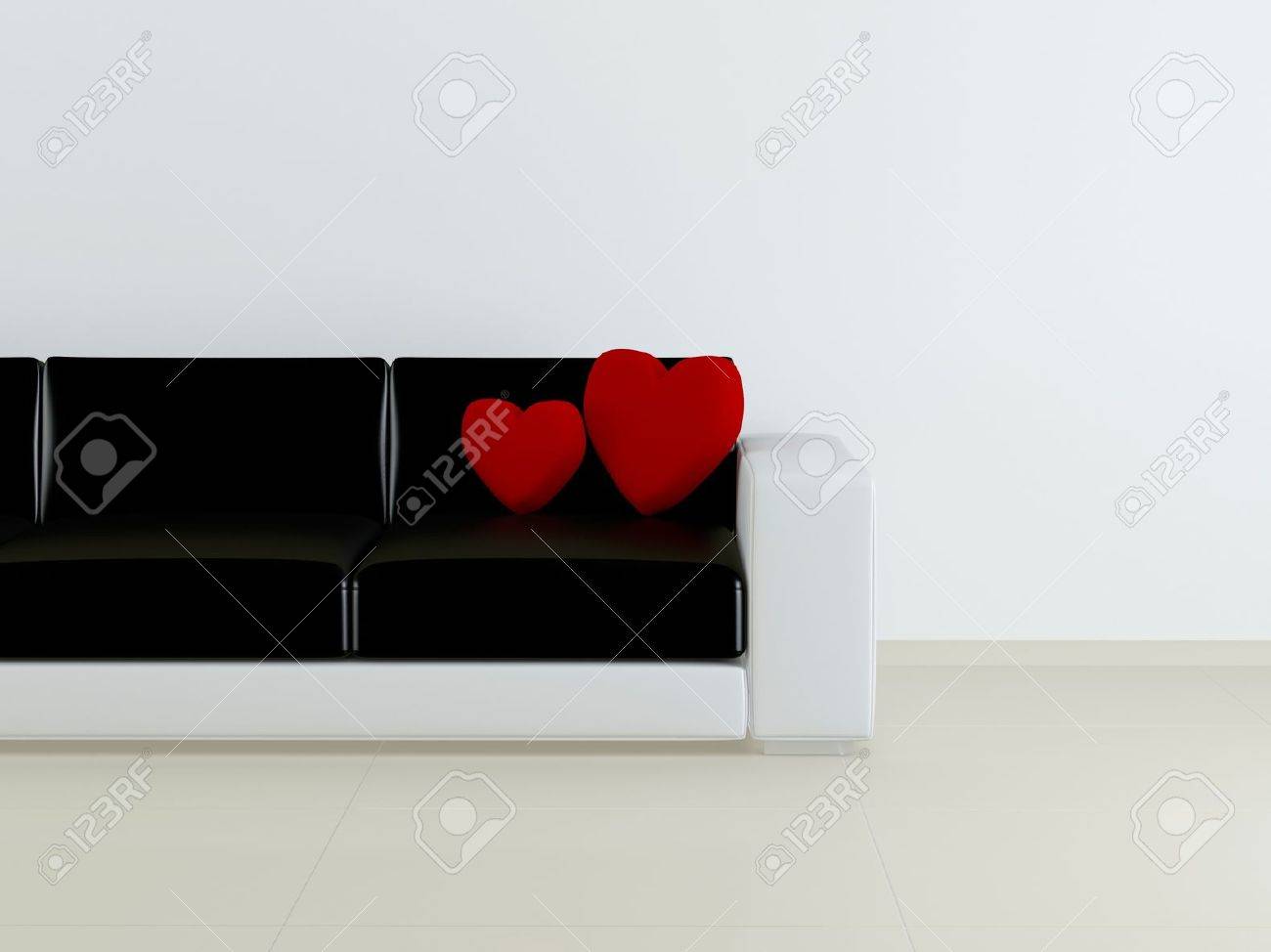 Modern design interieur van woonkamer, zwart en wit bank met rode ...