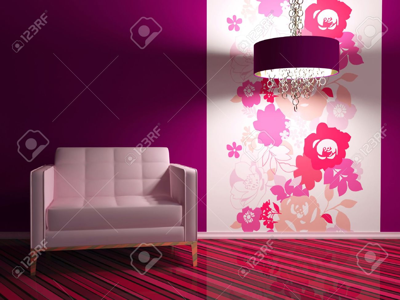 Licht interieur ontwerp van moderne woonkamer met grote roze ...