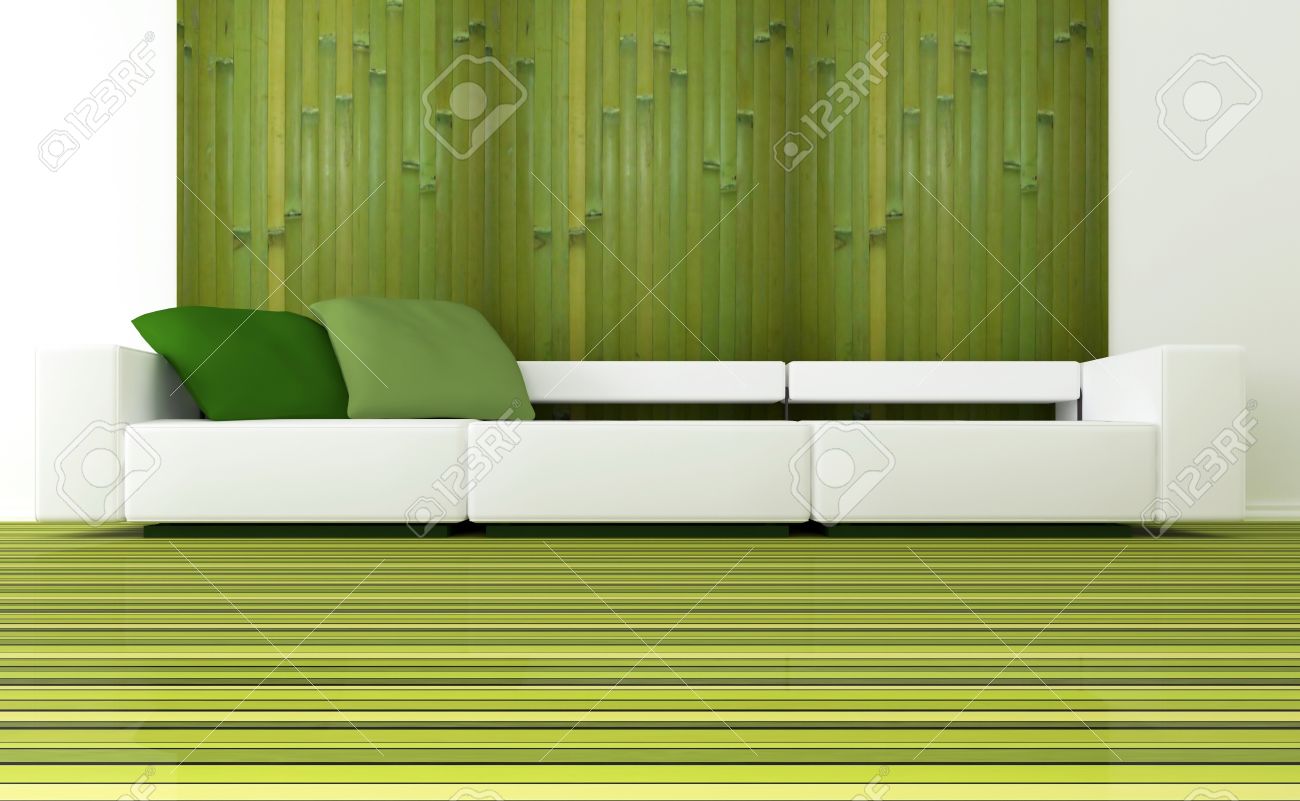 Design d'intérieur de salon moderne vert avec grand canapé blanc ...