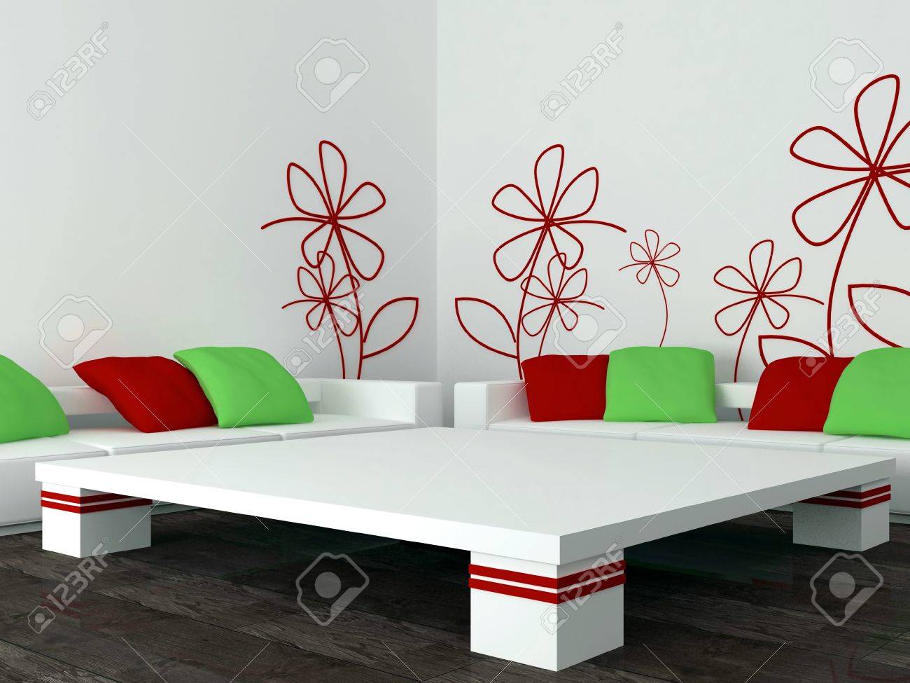 Interieur ontwerp van moderne witte woonkamer, salon met grote ...