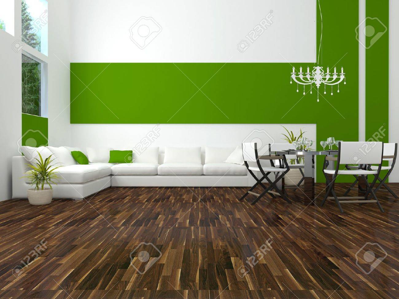 Design intérieur de la salle à manger moderne blanc et vert avec ...