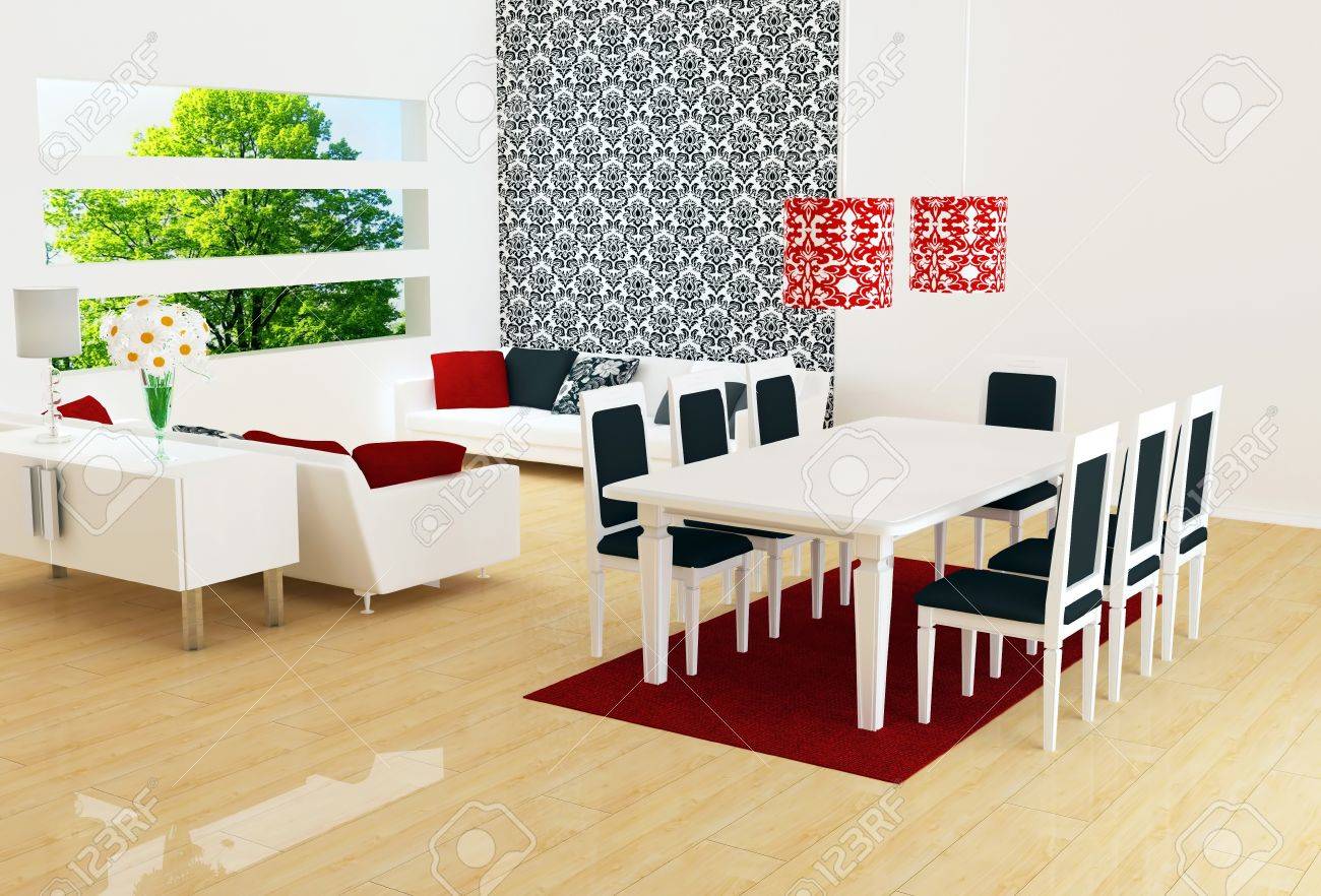 Interieur ontwerp van moderne witte woonkamer met grote witte ... Woonkamer design witte