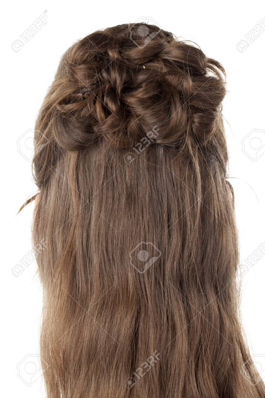 Rückansicht Bild Der Frau Die Haare Mit Kreativen Zopf Frisuren Rückansicht Bild Der Frau Die Haare Mit Kreativen Zopf Frisuren