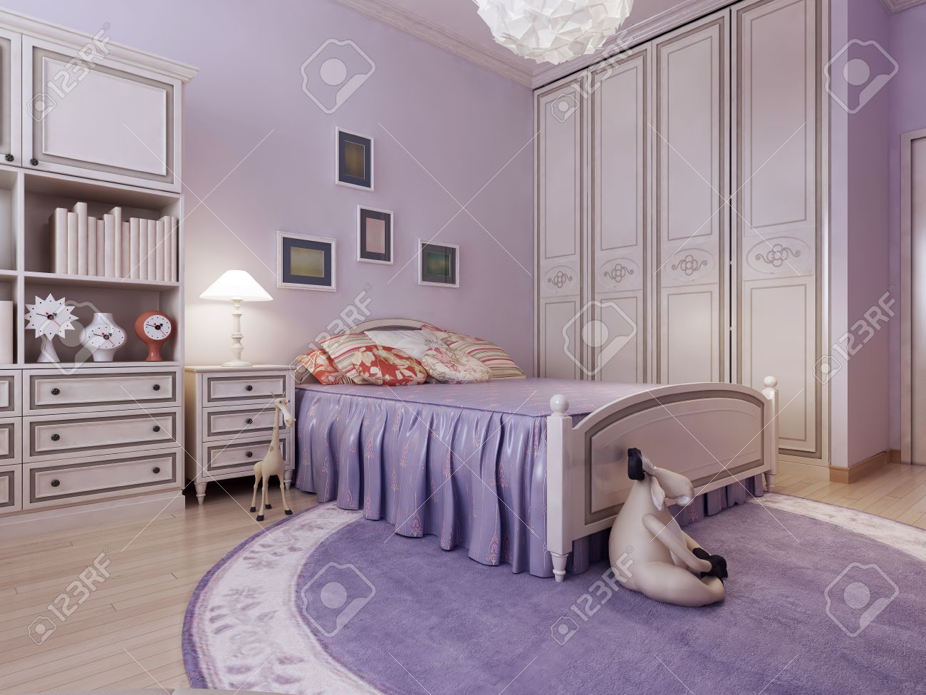 Art deco gemütliches schlafzimmer idee. geräumiges zimmer mit lila ...