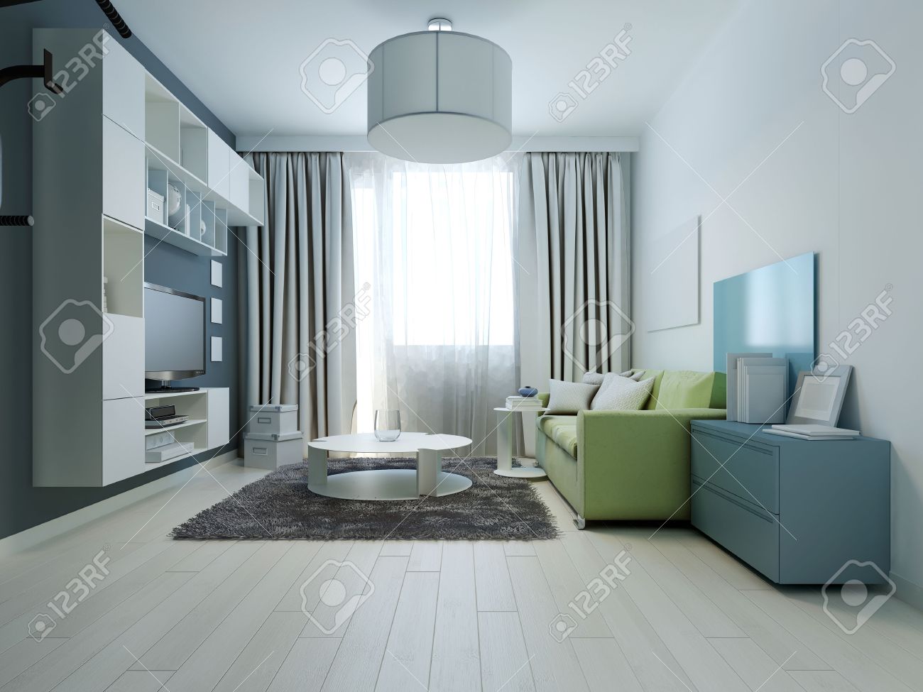 Het ontwerp van de fel gekleurde woonkamer kitsch stijl. kamer met ...