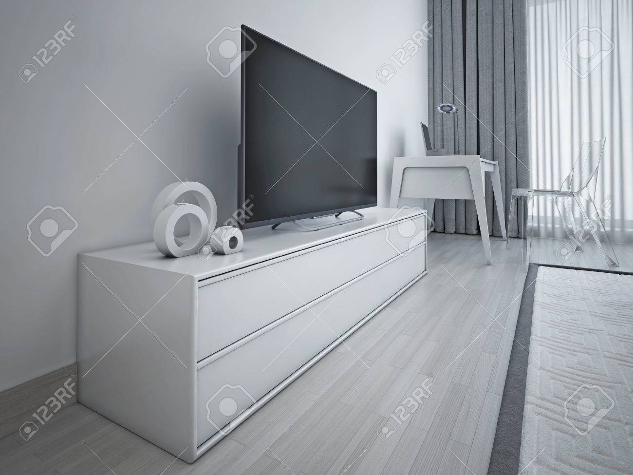Design moderno camera da letto. grigio chiaro con metall accento ...