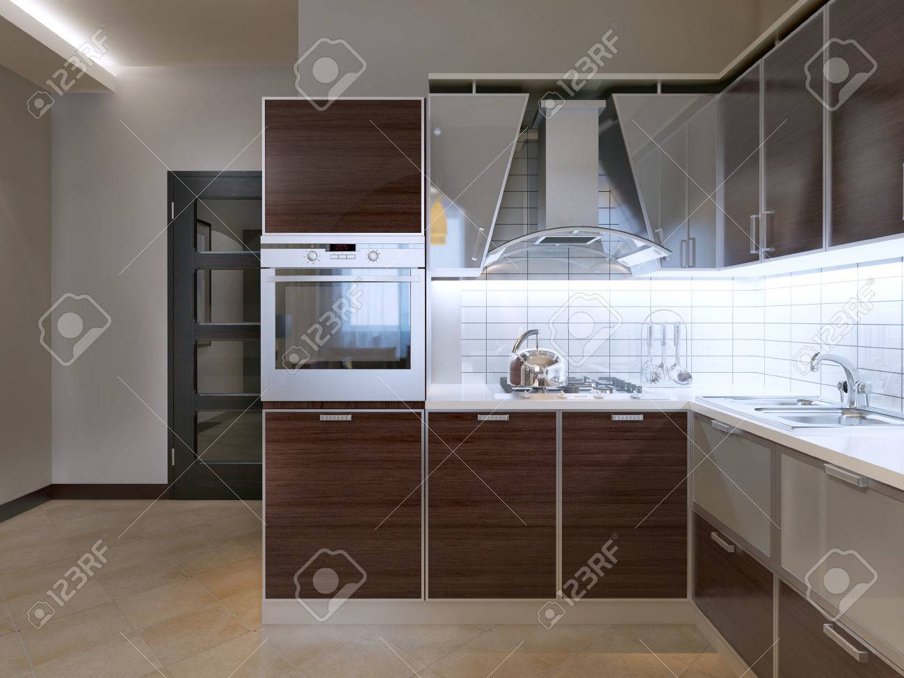 Idee van de moderne keuken. nieuwe keuken met zebrano gevel kasten ...