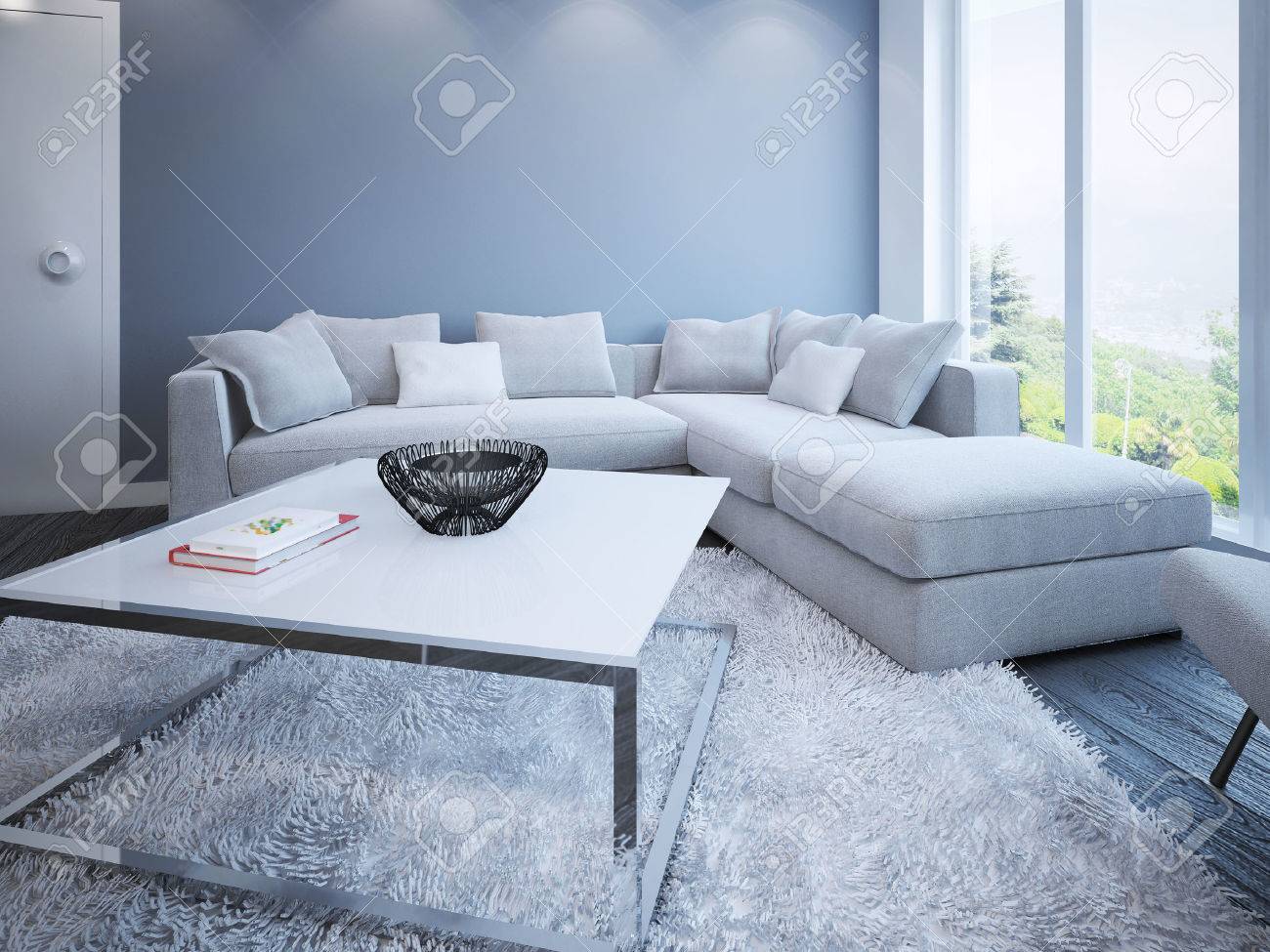 Lounge scandinavische stijl. hoek bank met kussens in de kamer met ...