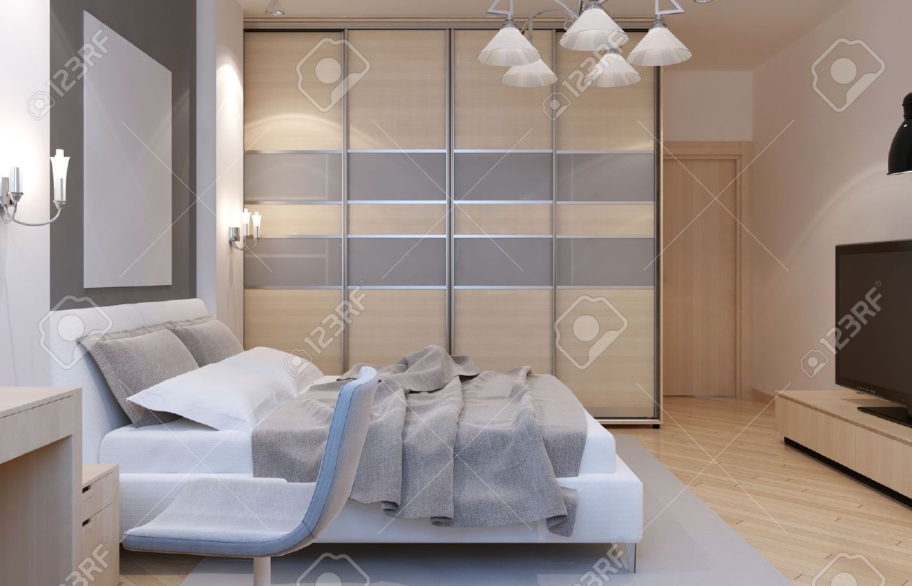 Chambre à coucher principale de style art déco. grand placard avec ...