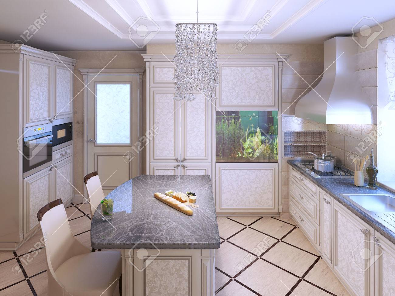 Cucina di deco di arte con mobili dipinti. lucido controsoffitti ... Deco mobili