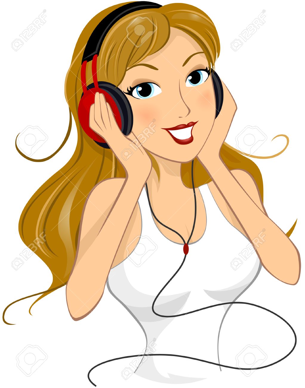Girl Listening to Music Clip Art