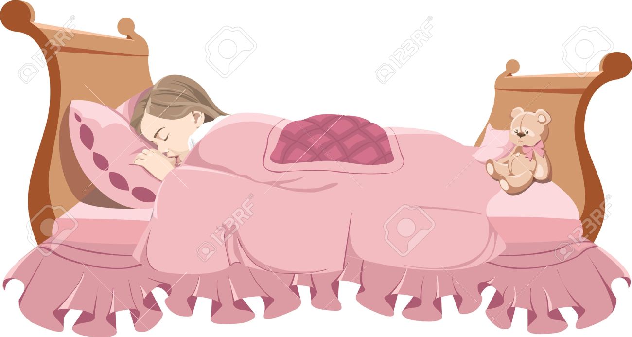 La bambina dorme nel letto rosa clipart royalty free, vettori e ...