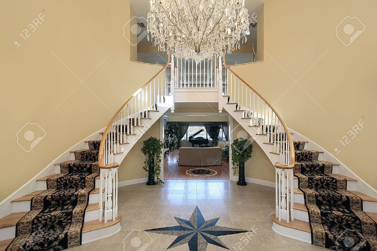 Foyer in luxury home with floor design stock photo, picture and ...