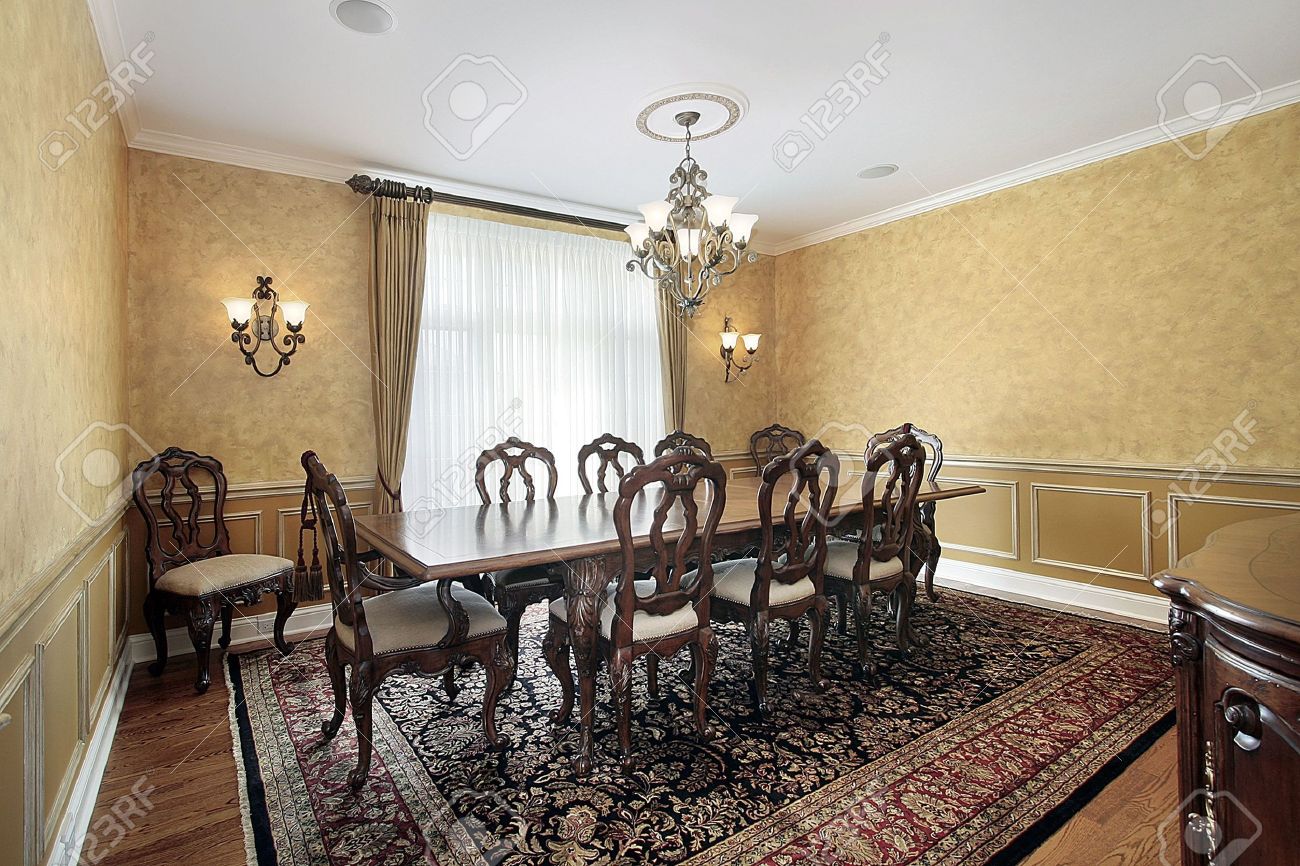 Elegant Dining Room With Large Table In Luxury Home Stock Photo Elegant Dining Room With Large Table In Luxury Home Stock Photo