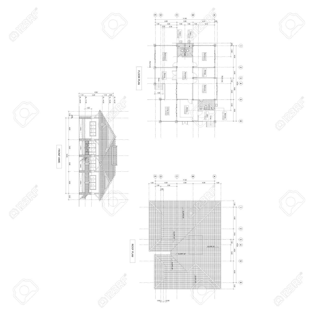 Thai style home designs drawing plan front view elevation stock photo 57939952