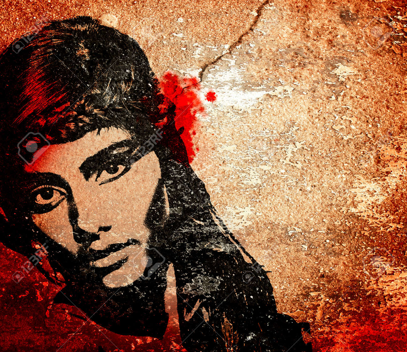 Graffiti mode illustratie van een mooie vrouw met lang haar op ... Mode illustraties