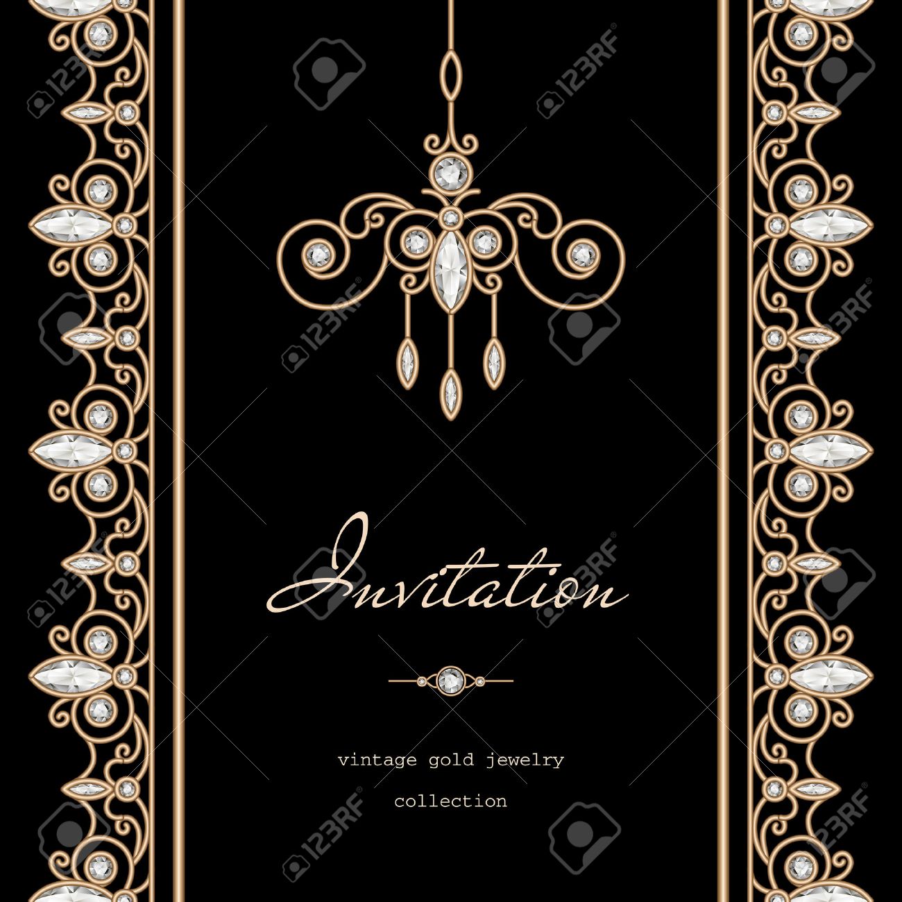 33929517 Vintage Gold Frame Save The Date Invitation Template With Jewelry Borders On Black Background Stock Gold Invitations Invitation Background Invitations