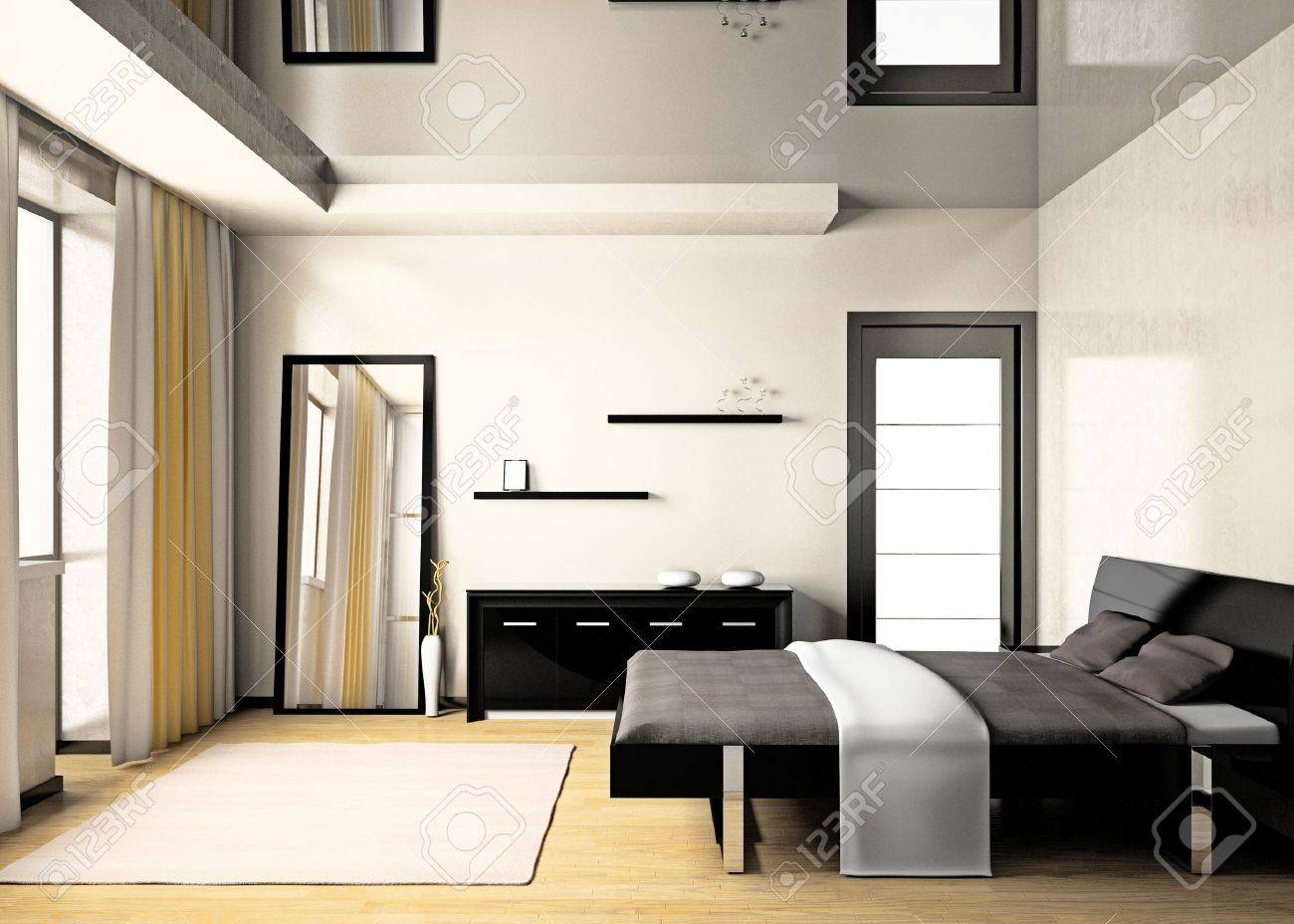 Int?rieur moderne d'une chambre ? coucher en 3d banque d'images et ...