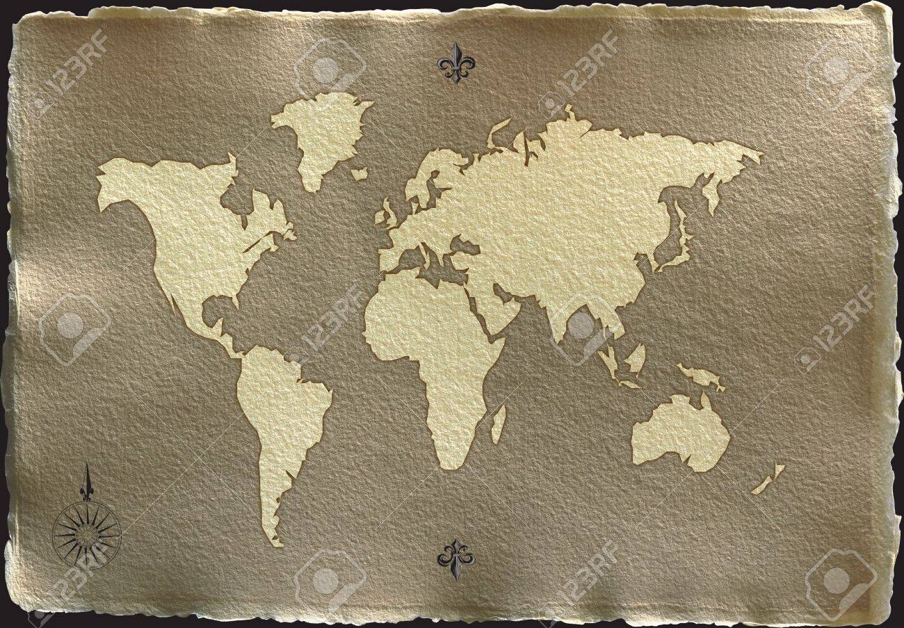 Come la carta pergamena antica mappa su uno sfondo bianco con ...