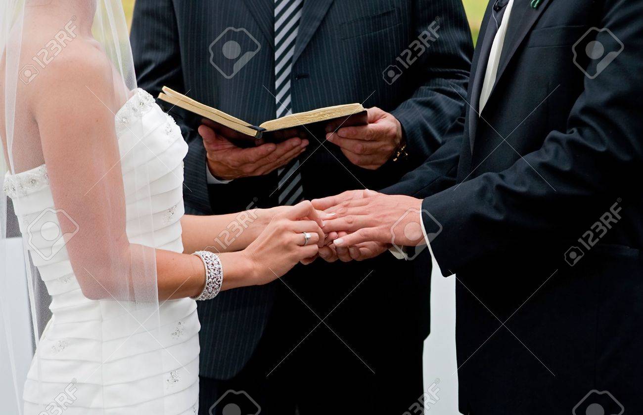 Traditional wedding ring exchange