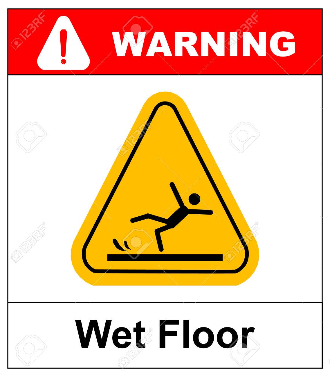 archivio fotografico attenzione pavimento bagnato vector warning label malato per lufficio e centri pubblici simbolo di attenzione giallo isolato su