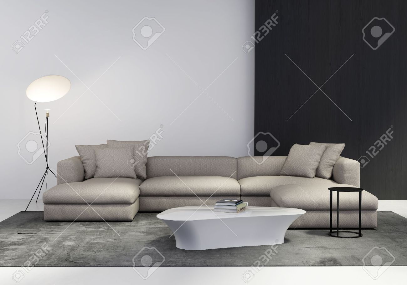 Eigentijdse stijlvolle woonkamer interieur met sofa, salontafel ...