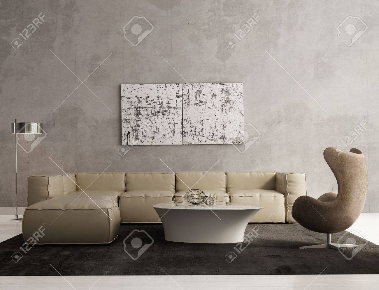 Eigentijdse grijze woonkamer interieur royalty vrije foto ...