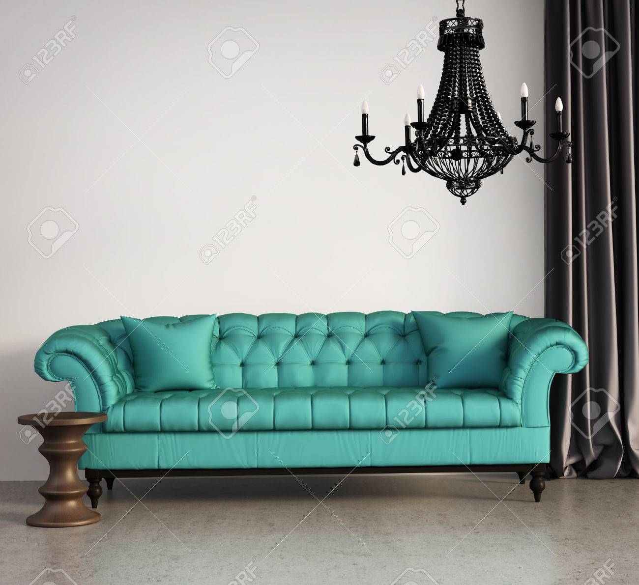 Vintage klassiskt elegant vardagsrum med gröna soffan och ...