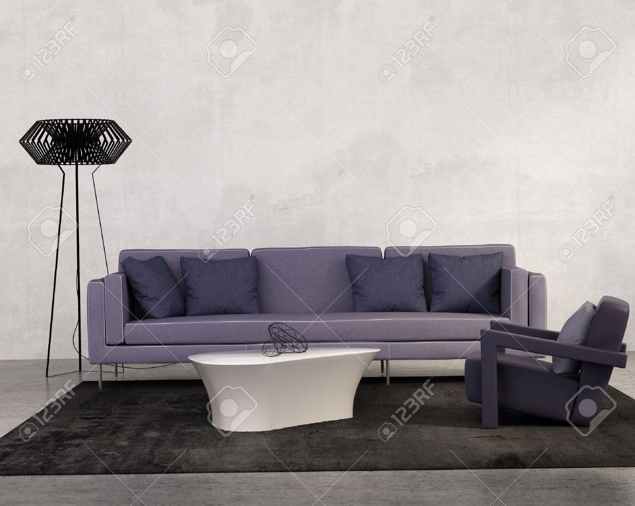 Zeitgenössische wohnzimmer mit lila sofa lizenzfreie fotos, bilder ...