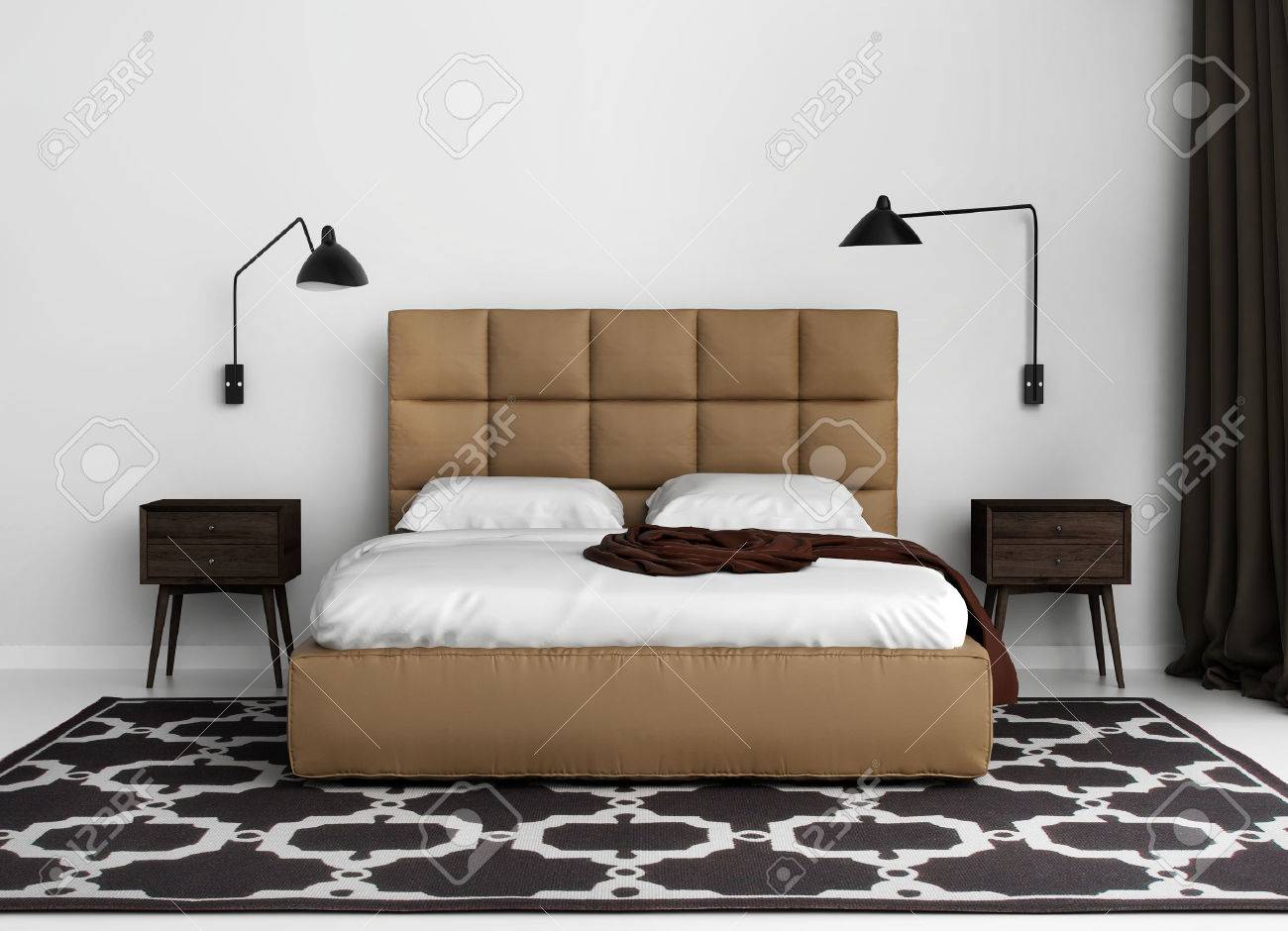 Eigentijdse elegante luxe slaapkamer met een lederen bed royalty ...