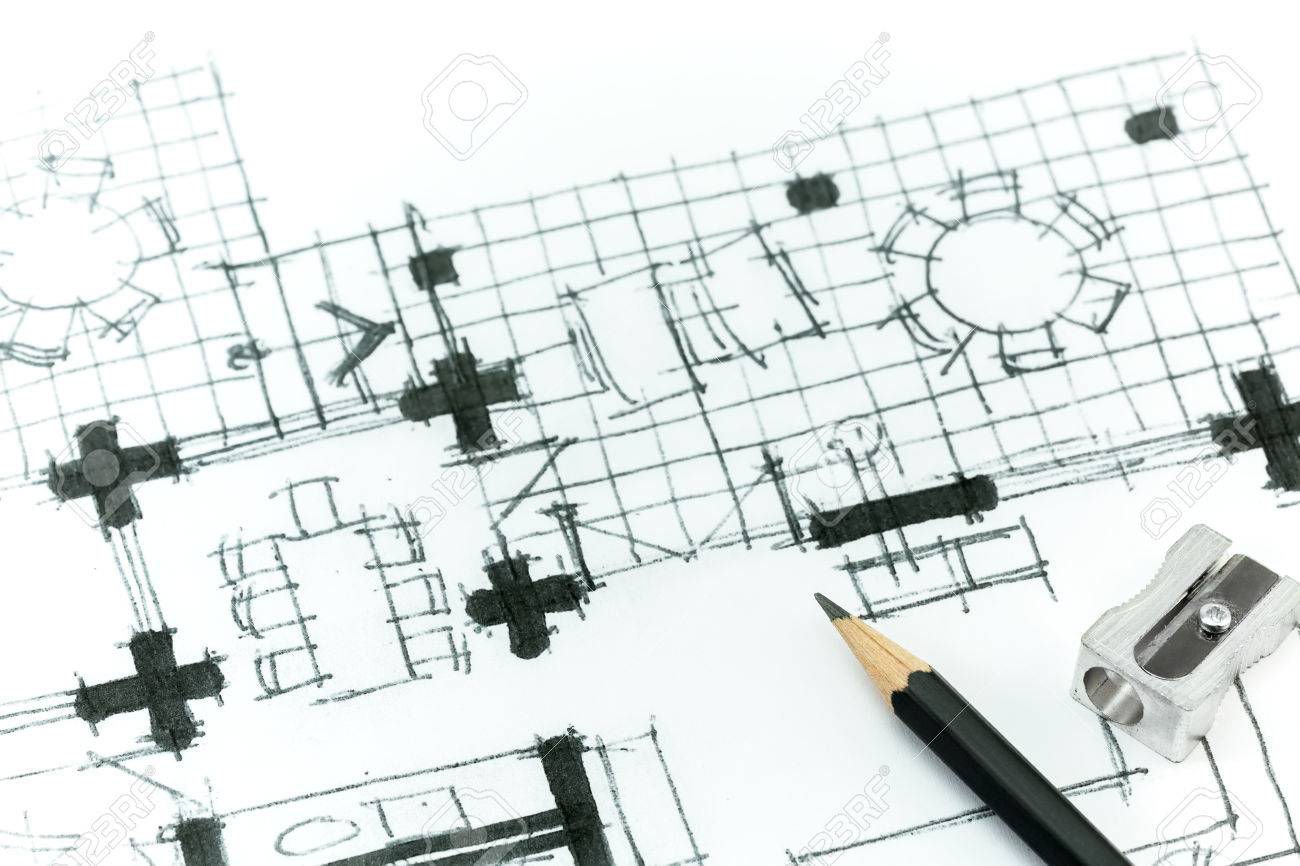 Grafische skizze mit bleistift von haus zu planen handzeichnung lizenzfreie bilder 27345756