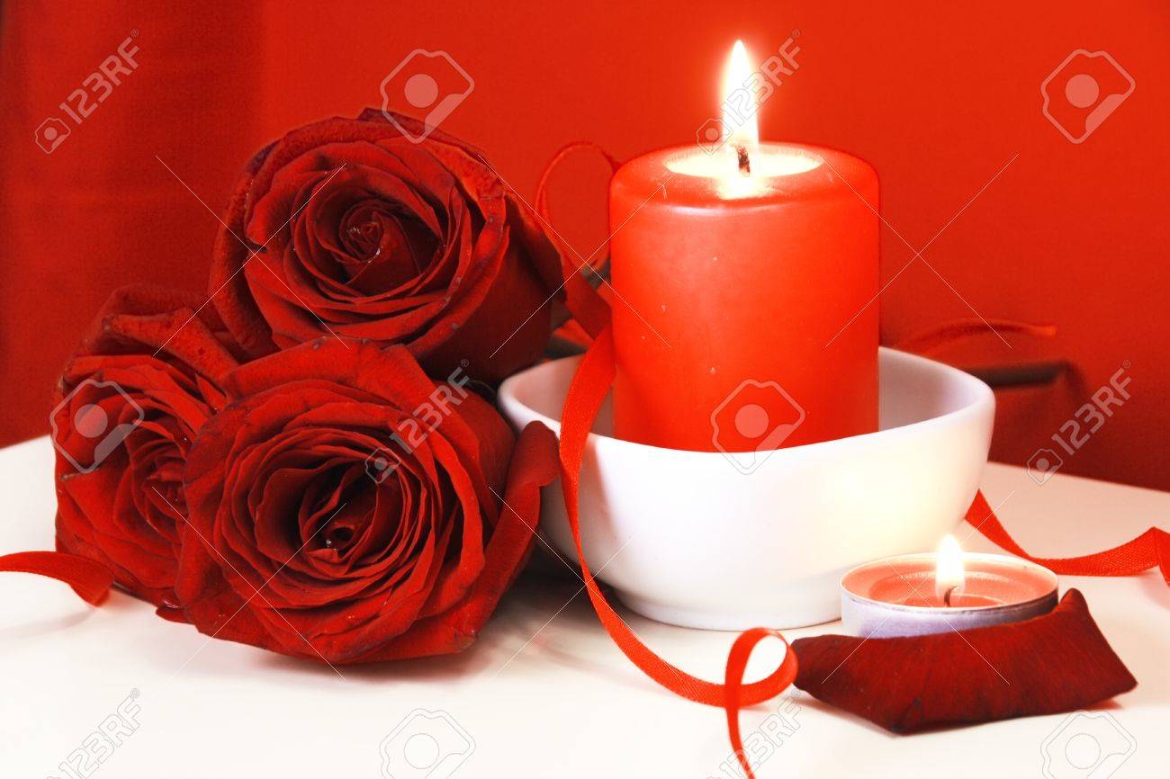 Red Roses With Candles Red Roses With Candles