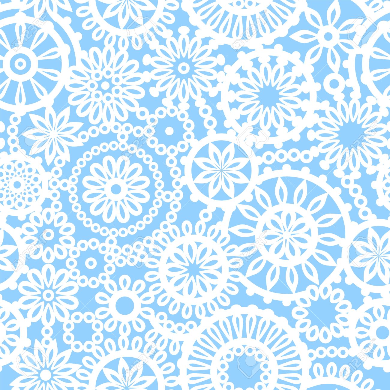 Blue And White Geometric Crochet Circle Flowers Seamless Pattern Textures Patterns Background Patterns Seamless Pattern Vector