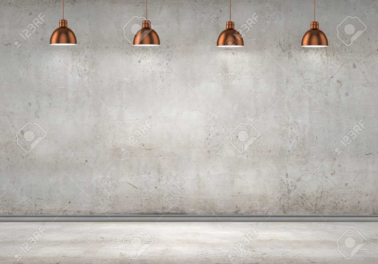 Leerer raum mit leeren wand und lampen an der decke lizenzfreie ... Raum graue wand