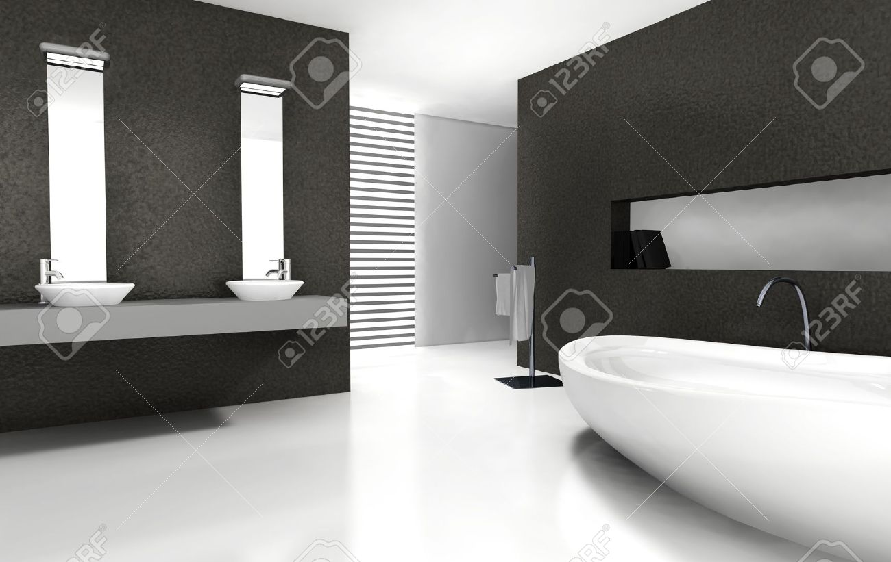Badkamer met moderne en hedendaagse design en meubels in zwart wit ...