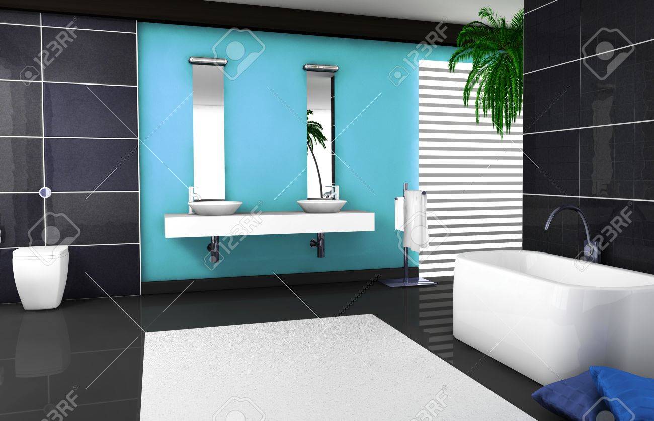 Interieur ontwerp van een moderne en eigentijdse badkamer met ...
