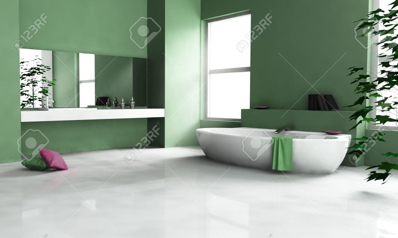 Modernt badrum inredning med modern design och vitt golv, 3d ...
