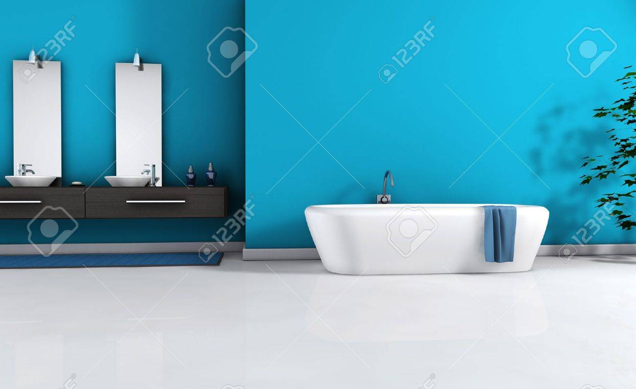 Hem interiör av ett modernt badrum med modern design och möbler ...