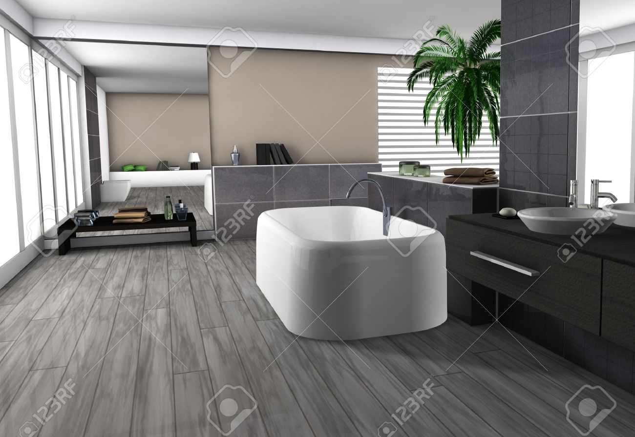 Int?rieur de la maison moderne d'une salle de bains luxueuse avec ...