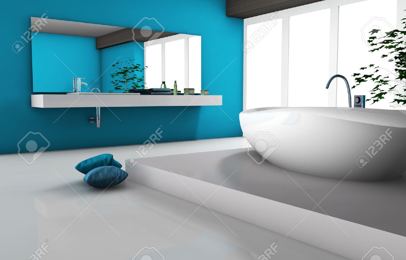 Maison intérieur d'une salle de bains moderne avec baignoire et ...