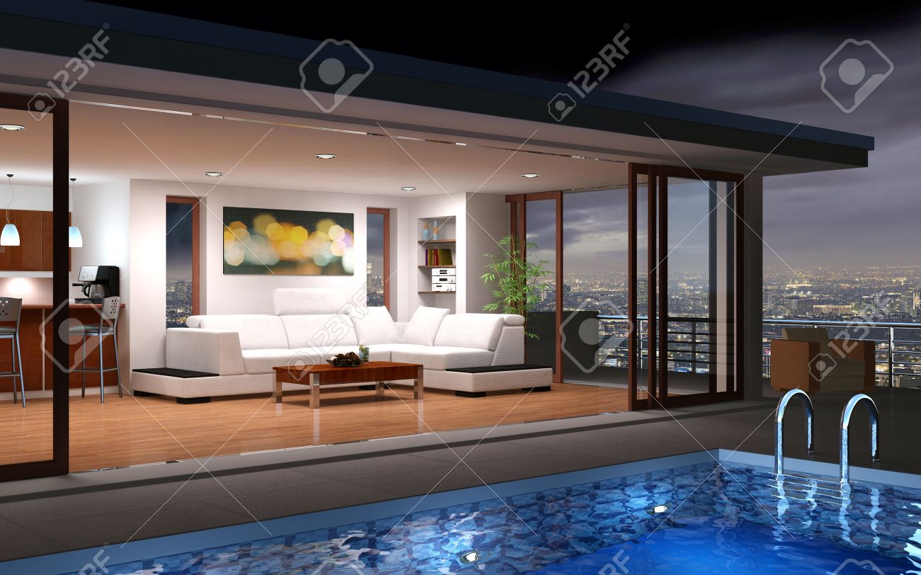 Modern huis met zwembad en prachtig uitzicht royalty vrije foto ...