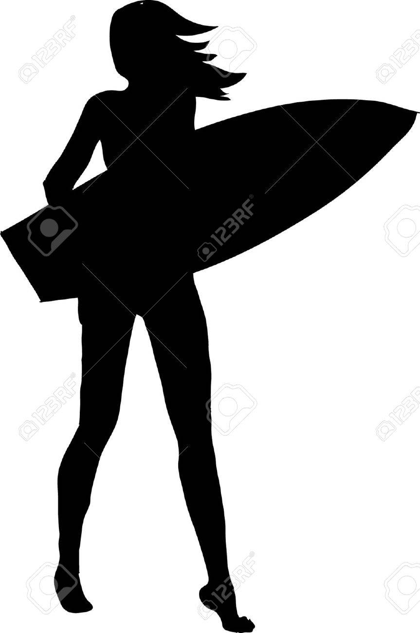 Surfer Silhouette Girl Clip Art