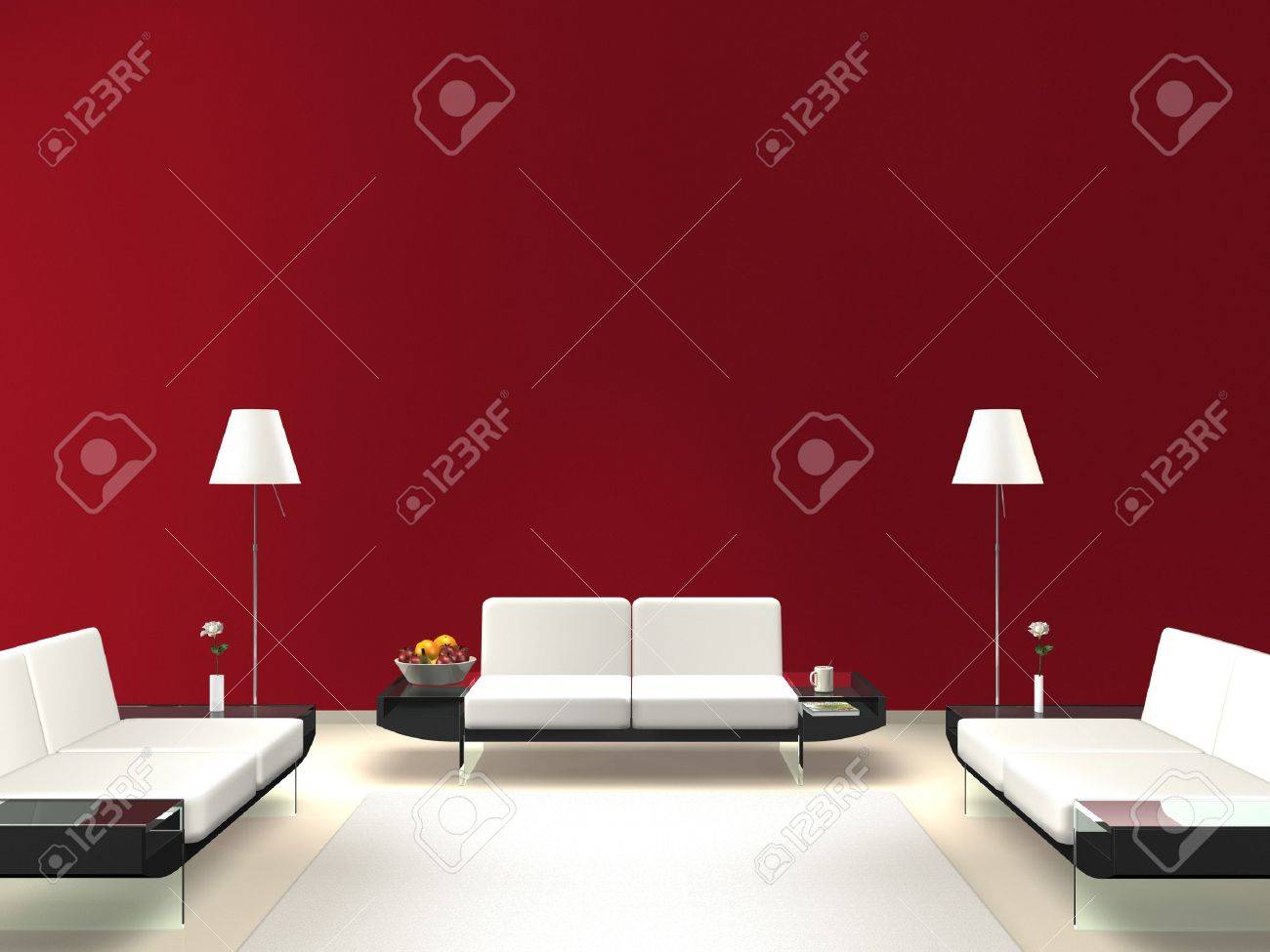 Moderne lounge met rode muur royalty vrije foto, plaatjes, beelden ...