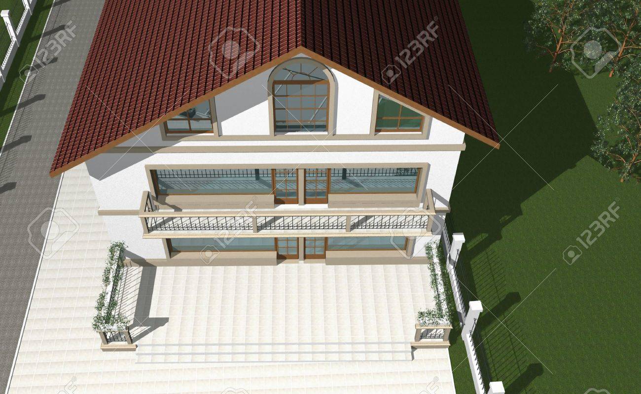 3d darstellung von modernen haus ansicht von oben lizenzfreie bilder 3879782